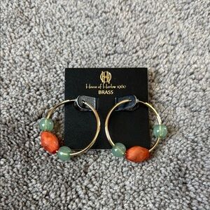House of Harlow 1960 Brass Beaded Hoop Earrings